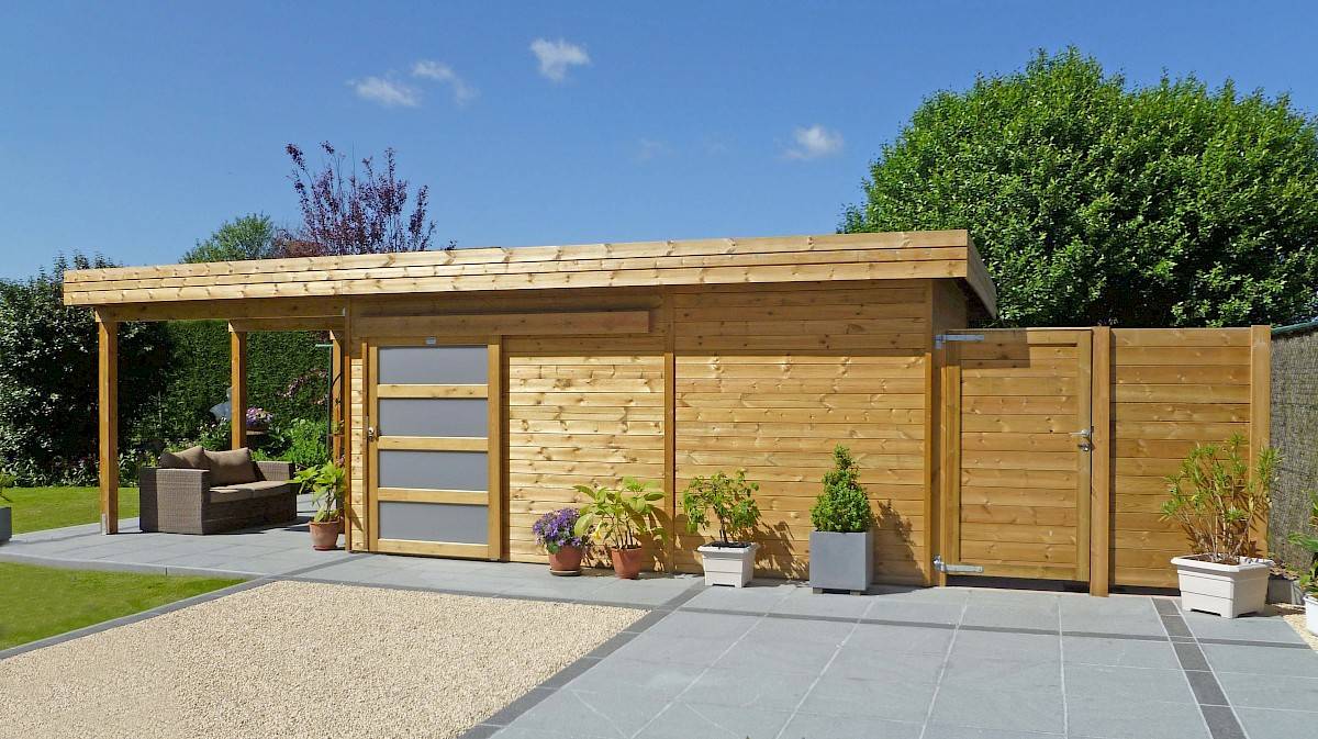 Modern Houten Tuinhuis Met Overdekt Terras Ostyn